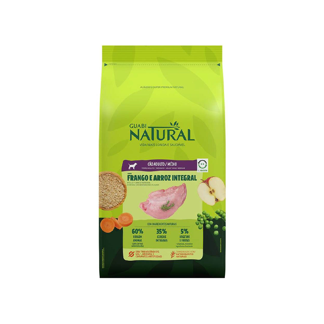 Guabi Natural - Adultos - Porte Médio - Frango e Arroz Integral - 12KG
