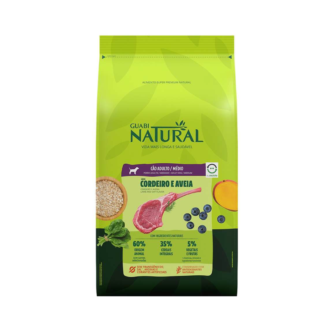 Guabi Natural - Cordeiro e Aveia - Adultos - Porte Médio - 12KG