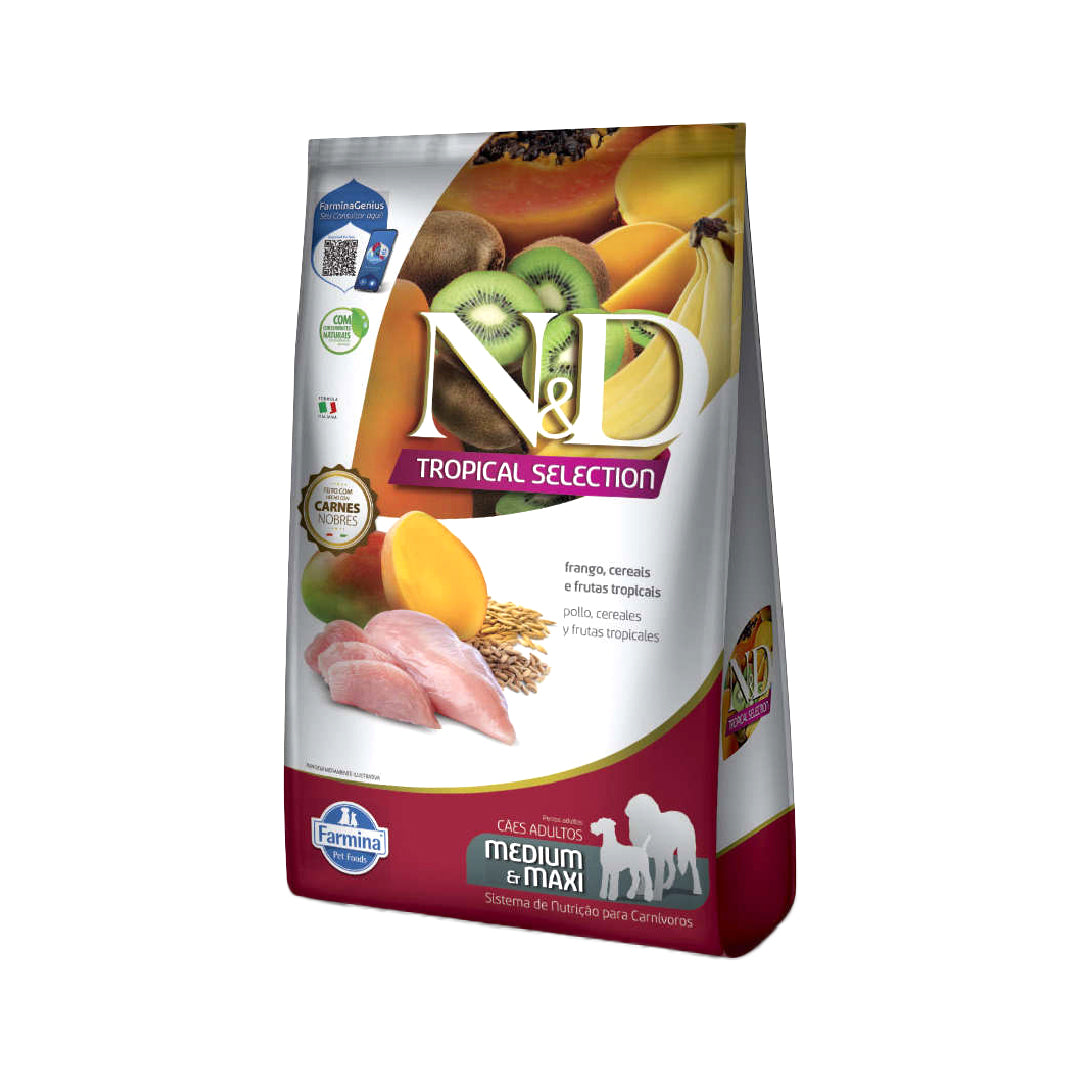 N&D Tropical Selection - Frango, Cereais e Frutas Tropicais - Adultos - Porte Médio e Grande - 10KG
