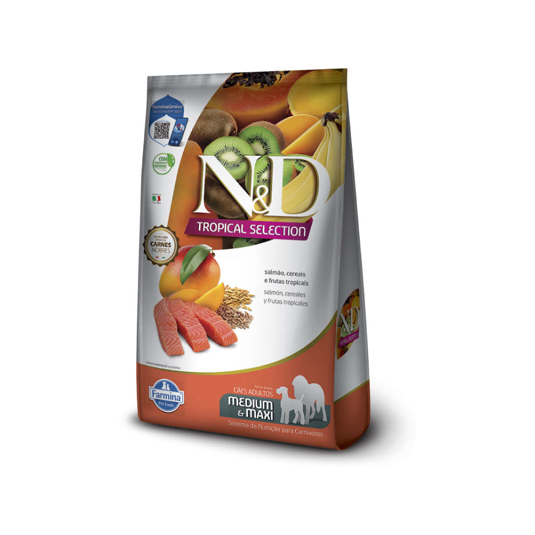 N&D Tropical Selection - Salmão, Cereais e Frutas Tropicais - Adultos - Porte Médio e Grande - 12KG