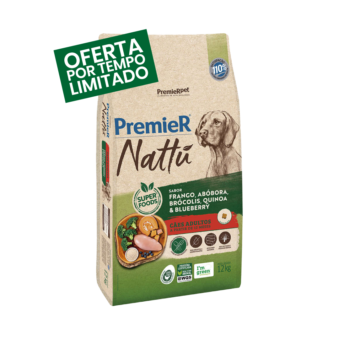Premier Nattu - Adultos - Porte Médio & Grande - Frango e Abóbora - 12KG