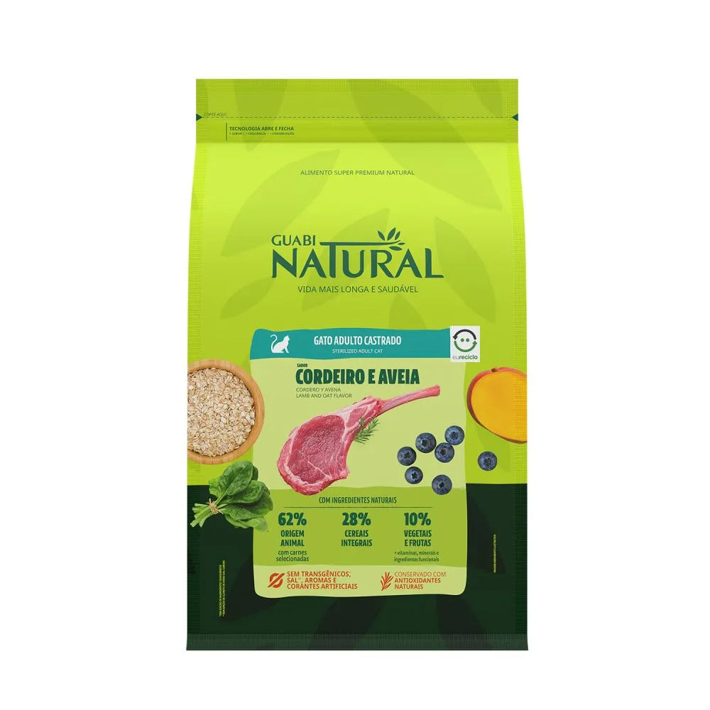 Guabi Natural - Gatos Castrados - Cordeiro e Aveia - 7,5KG