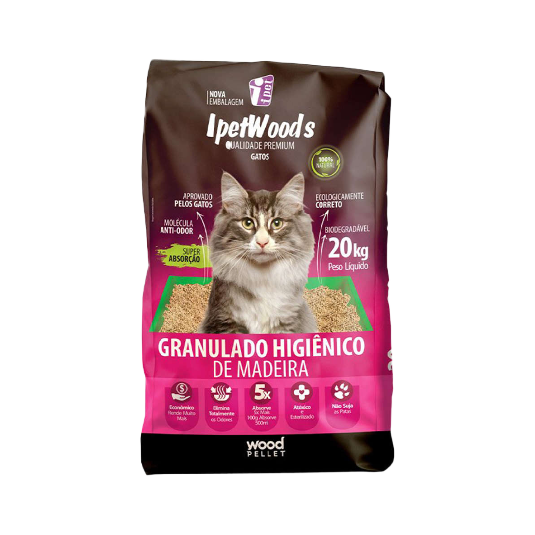 Granulado Higiênico IpetWoods de Madeira - 20KG