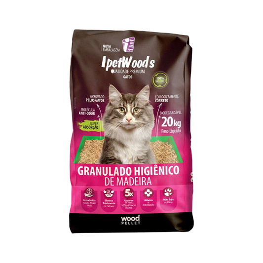 Granulado Higiênico IpetWoods de Madeira - 20KG