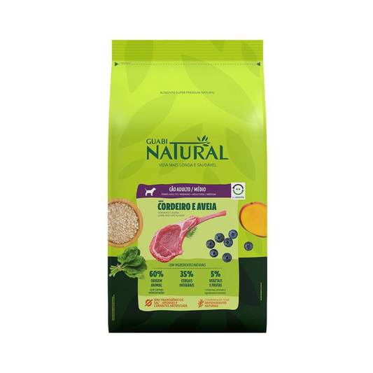 Guabi Natural - Cordeiro e Aveia - Adultos - Porte Médio - 12KG