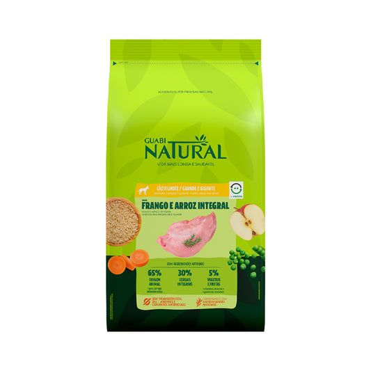 Guabi Natural - Frango e Arroz Integral - Filhotes - Raças Grande e Gigante - 20KG