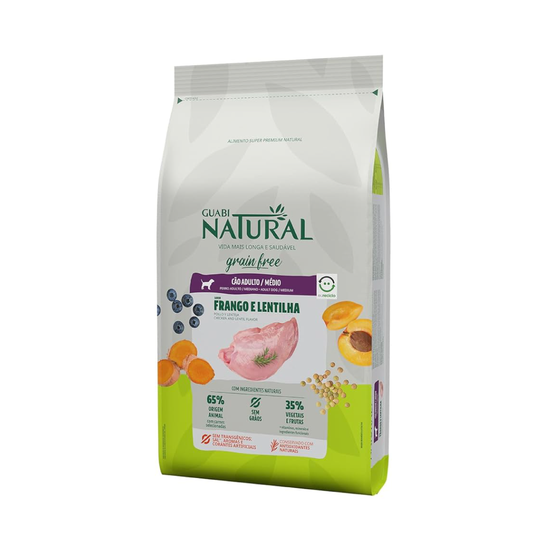 Guabi Natural - Grain Free - Adultos - Porte Médio - Frango e Lentinha - 12KG