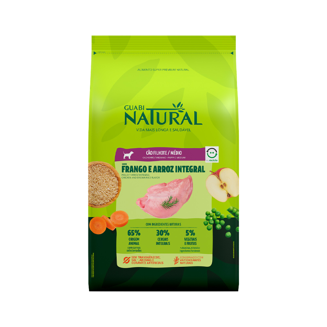 Guabi Natural - Frango e Arroz Integral - Filhotes - Porte Médio - 10,1KG