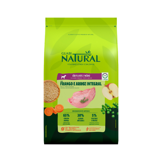Guabi Natural - Frango e Arroz Integral - Filhotes - Porte Médio - 10,1KG