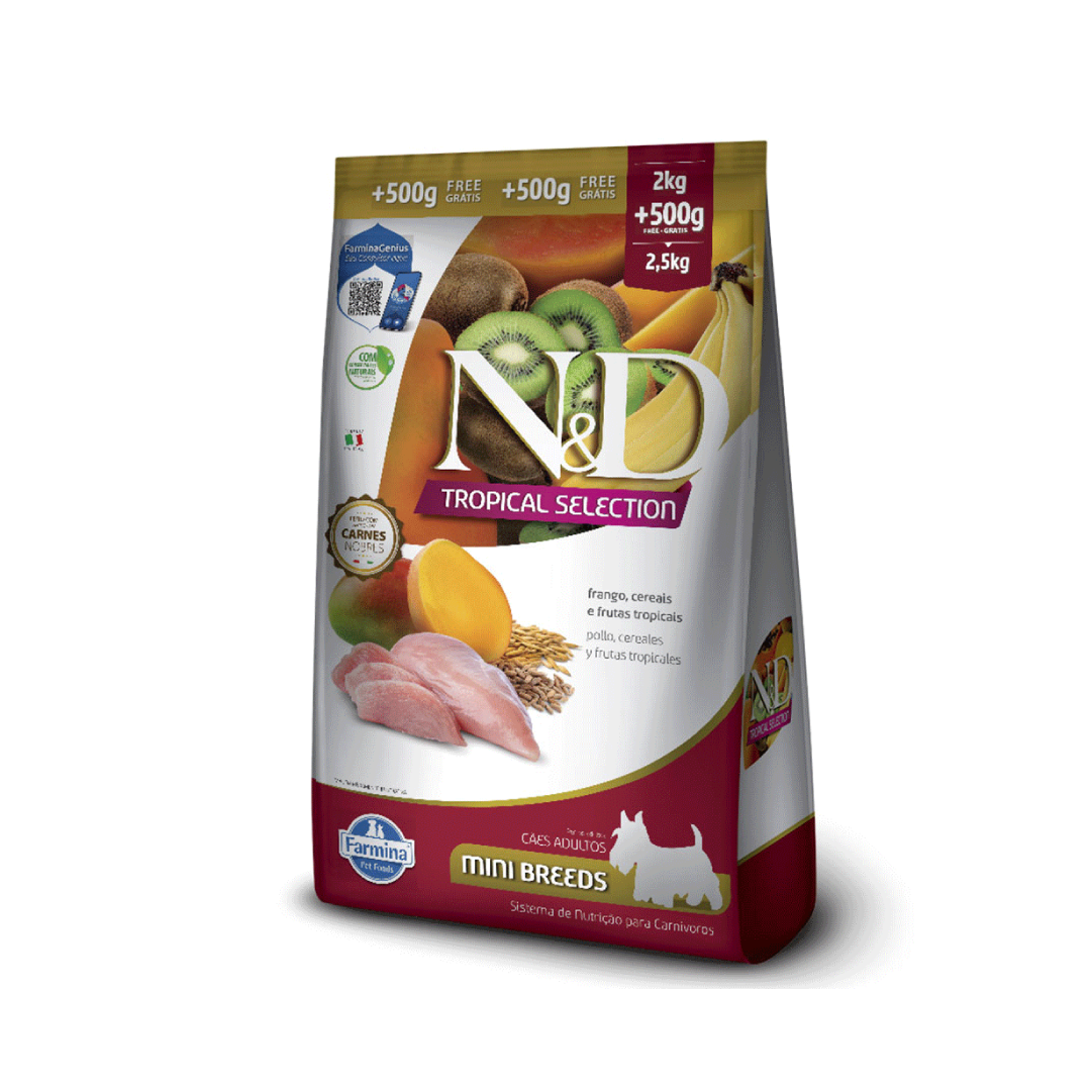 N&D Tropical Selection - Frango, Cereais e Frutas Tropicais - Adultos - Porte Pequeno - 12KG