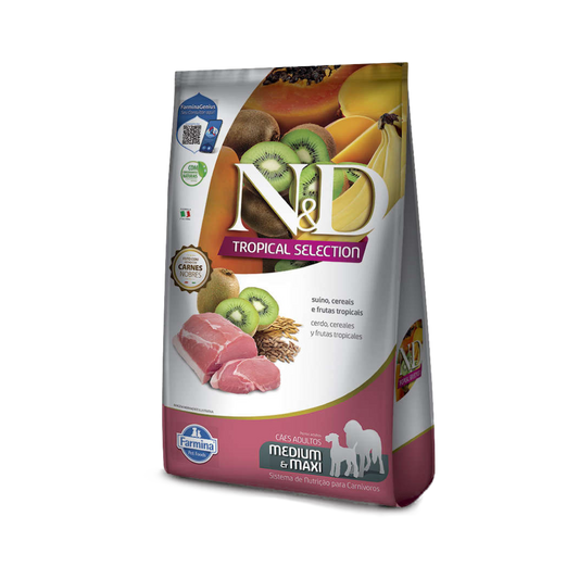 N&D Tropical Selection Suíno - Cereais e Frutas Tropicais - Adultos - Porte Médio e Grande - 12KG