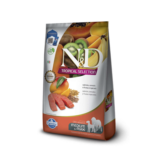 N&D Tropical Selection - Salmão, Cereais e Frutas Tropicais - Adultos - Porte Médio e Grande - 12KG