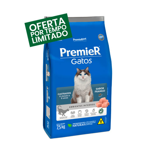 Premier Gatos - Castrados - Frango - 6 meses a 6 anos - 7,5KG