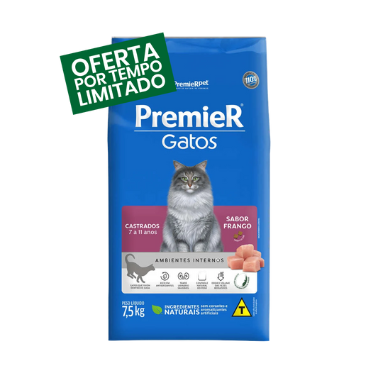 Premier Gatos - Castrados - Frango - 7 Anos a 11 Anos - 7,5KG