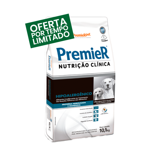 Premier Nutrição Hipoalergênico - Proteína Hidrolisada e Mandioca - Filhotes e Adultos - Porte Médio & Grande - 10KG