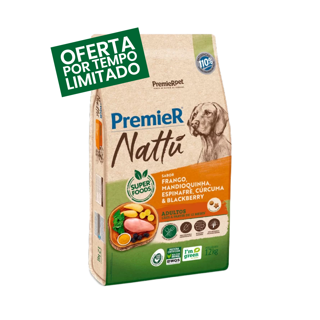Premier Nattu - Adultos - Porte Médio & Grande - Frango e Mandioquinha - 12KG