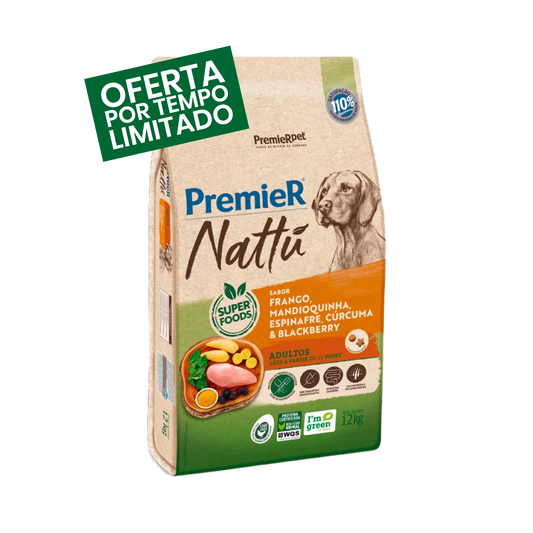 Premier Nattu - Adultos - Porte Médio & Grande - Frango e Mandioquinha - 12KG