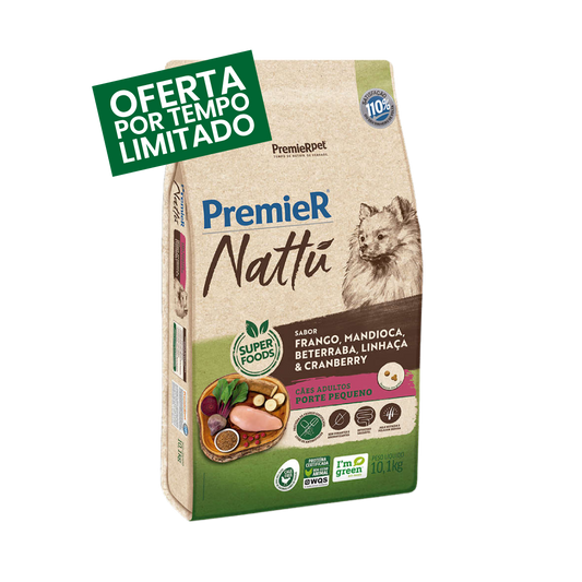 Premier Nattu - Adultos - Porte Pequeno - Frango e Mandioca - 10KG