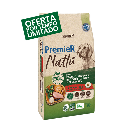 Premier Nattu - Adultos - Porte Médio & Grande - Frango e Abóbora - 12KG