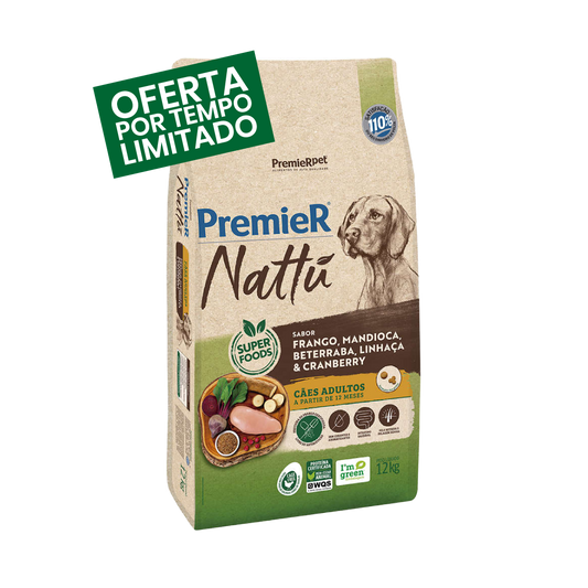 Premier Nattu - Adultos - Porte Médio & Grande - Frango e Mandioca - 12KG