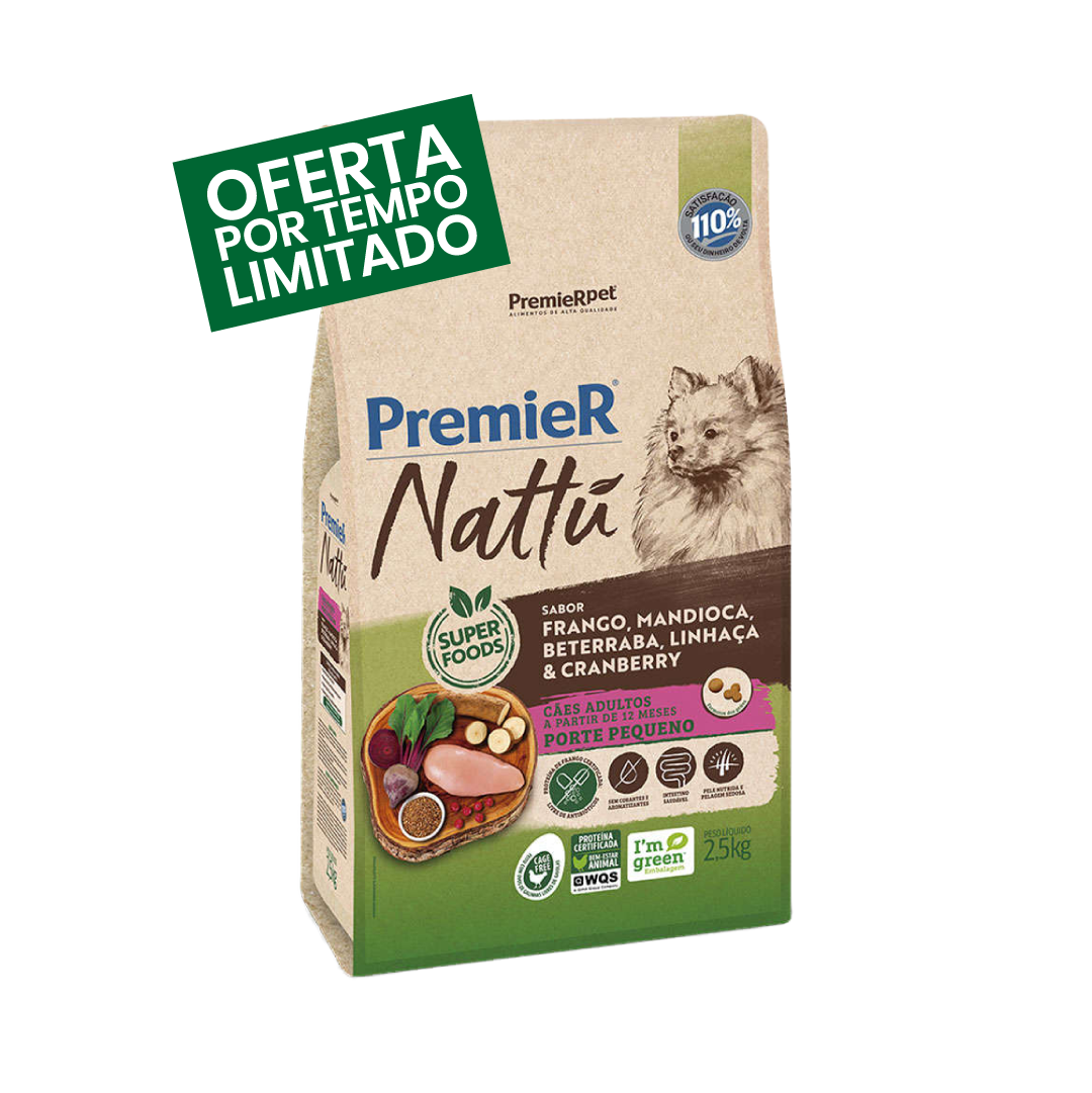 Premier Nattu - Adultos - Porte Pequeno - Frango e Mandioca - 2,5KG