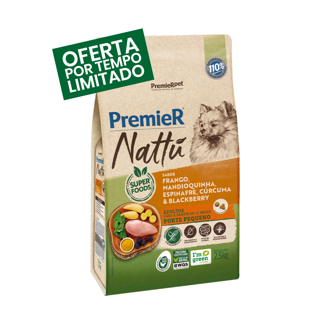 Premier Nattu - Adultos - Porte Pequeno - Frango e Mandioquinha - 2,5KG