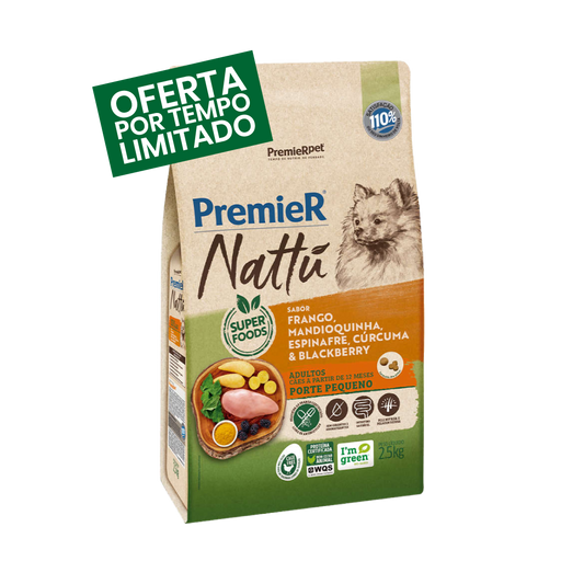 Premier Nattu - Adultos - Porte Pequeno - Frango e Mandioquinha - 2,5KG