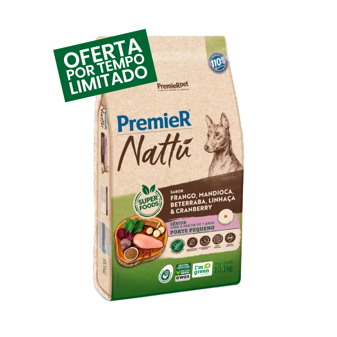 Premier Nattu - Sênior - Porte Pequeno - Frango e Mandioca - 10KG