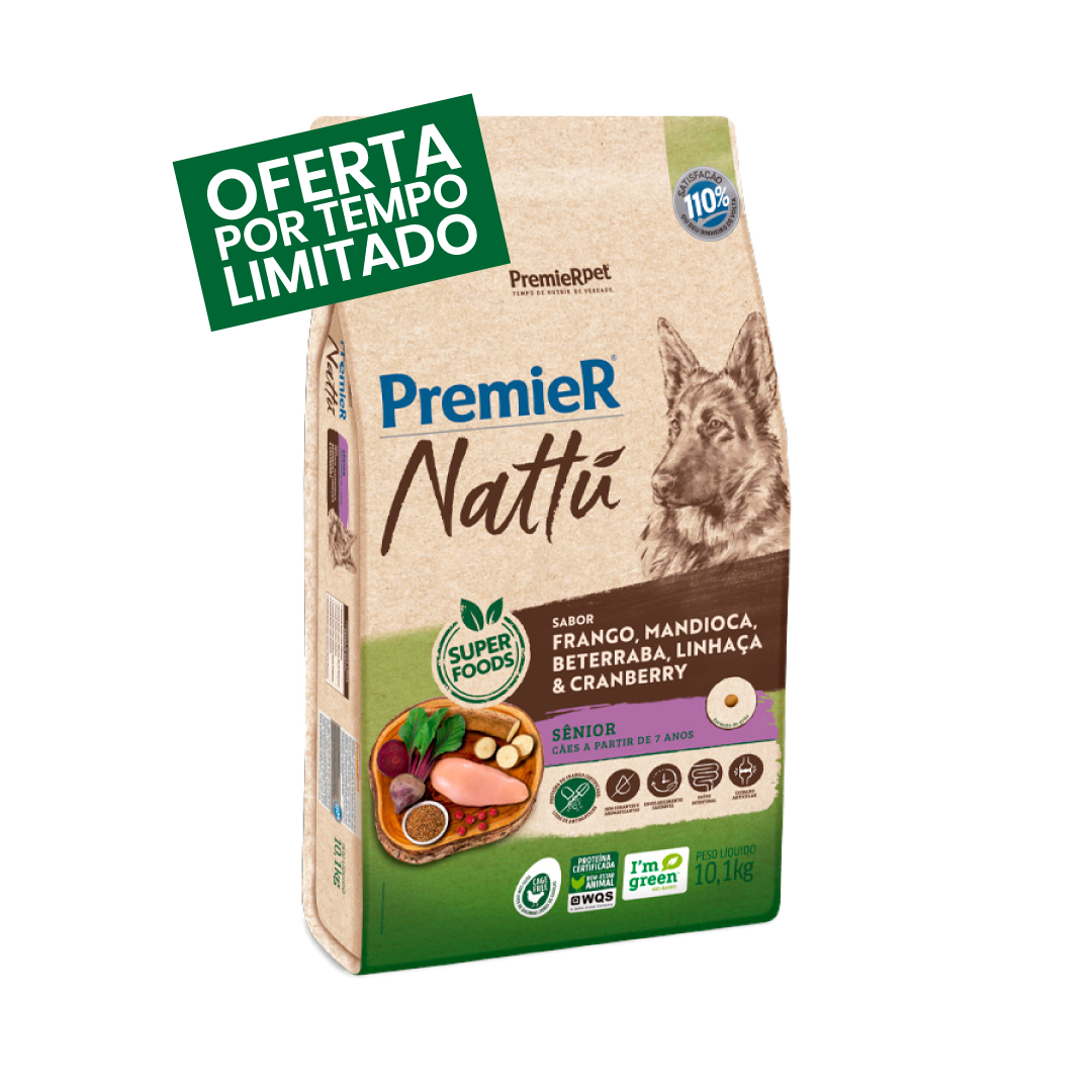 Premier Nattu - Sênior - Porte Médio e Grande - Frango e Mandioca - 10KG