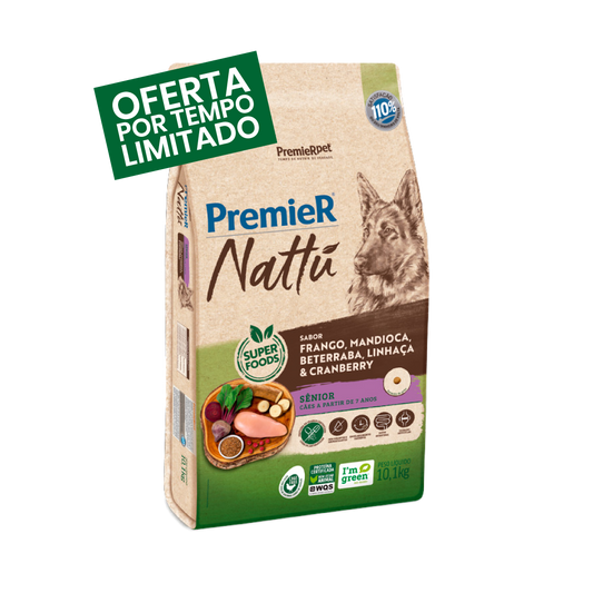 Premier Nattu - Sênior - Porte Médio e Grande - Frango e Mandioca - 10KG