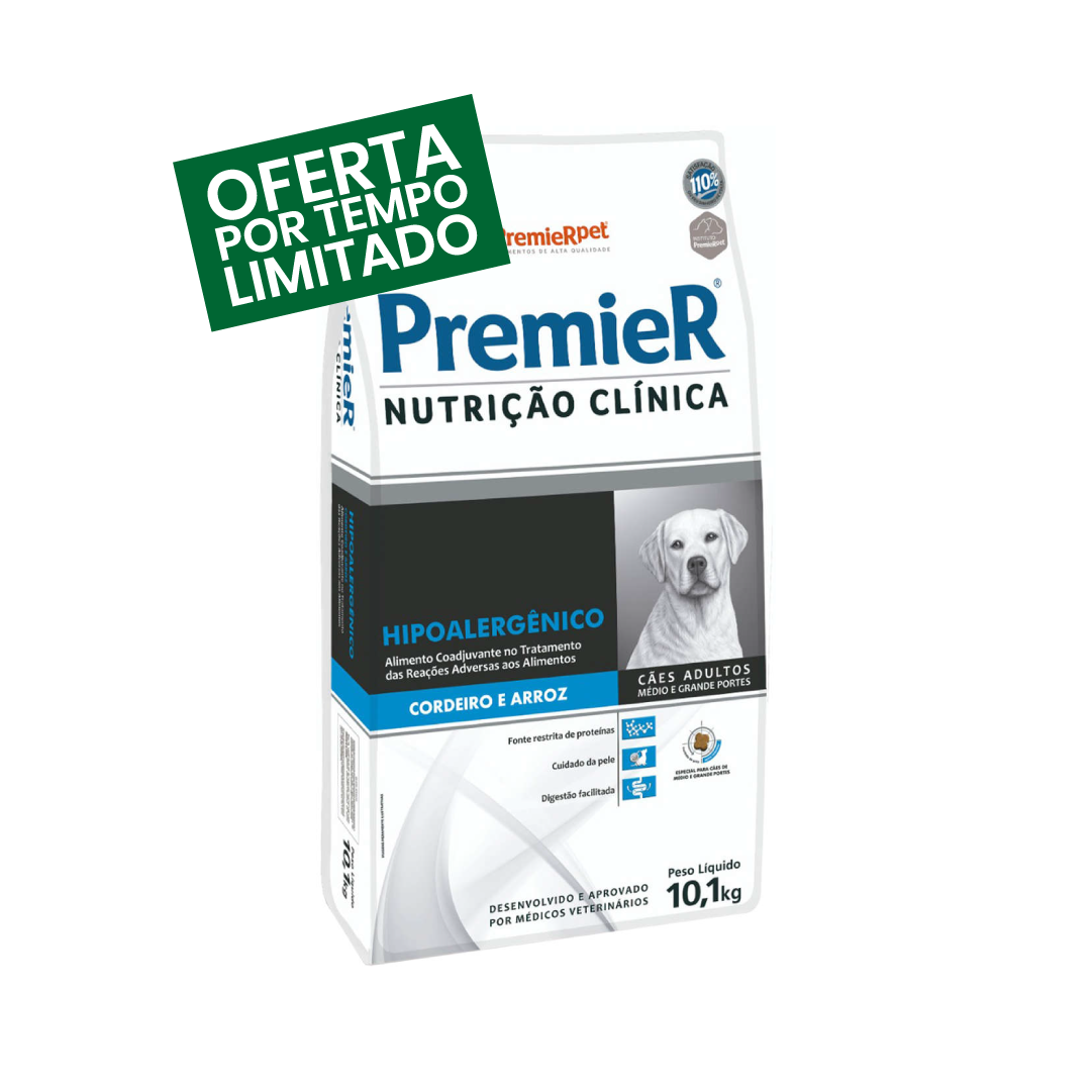 Premier Nutrição Hipoalergênico - Cordeiro e Arroz - Adultos - Porte Médio & Grande - 10KG