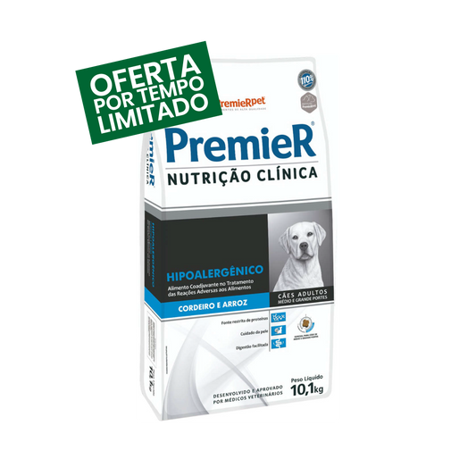 Premier Nutrição Hipoalergênico - Cordeiro e Arroz - Adultos - Porte Médio & Grande - 10KG
